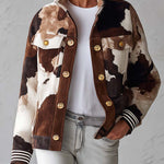 Western Cowgirl Cow Print Faux Suede Button Up Oversized Womens Trucker Jacket