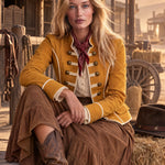 Women's Retro Woven Button Mustard Yellow Cotton Military Style Jacket