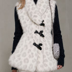 Fashionable Retro Leopard Print Off-white Faux Fur Vest