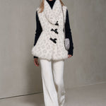 Fashionable Retro Leopard Print Off-white Faux Fur Vest