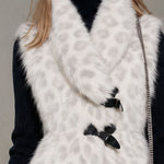 Fashionable Retro Leopard Print Off-white Faux Fur Vest