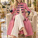 Women's Military-style Pink Wool Blend Double-breasted Long Coat