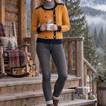 Retro Military Style Navy Blue Mustard Yellow Cable Knit Cardigan