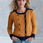 Retro Military Style Navy Blue Mustard Yellow Cable Knit Cardigan