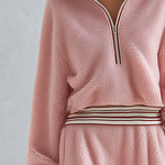 Pink Teddy Fleece Hooded Half-Zip Pullover and Wide-Leg Pants Set