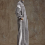 Casual Loose-fitting White Striped Gray Fleece Zip-up Jumpsuit