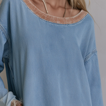 Boho Chic Fringe Hem Dip Dye Boat Neck Oversized Denim Tunic Dress