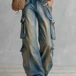 Vintage Grunge Dirty Wash Low Rise Baggy Cargo Wide Leg Jeans