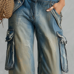 Vintage Grunge Dirty Wash Low Rise Baggy Cargo Wide Leg Jeans