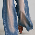 Retro Western Star Embroidered Sun Faded High Rise Wide Leg Jeans