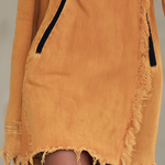 Boho Chic Mustard Frayed Fringe Scoop Neck Long Sleeve Denim Mini Dress