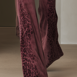 Retro Boho Burgundy Leopard Print Studded Pocket Low Rise Flare Jeans