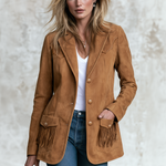 Retro Western Faux Suede Fringe Jacket With Notched Lapels And Pockets