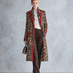 Chic Urban Faux-Leather Trimmed Leopard-Print Faux-Fur Coat