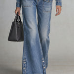 Fashionable Retro Washed Blue Collared Zippered Multi-pocket Denim Jumpsuit