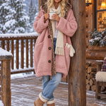 Casual Vintage Lazy Pink Leopard Trim Oversized Sherpa Fleece Hooded Teddy Coat