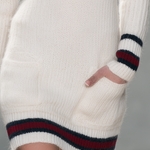 Retro Varsity Cream Mohair Knit Mini Dress Navy Collar Stripe Trim