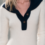 Retro Varsity Cream Mohair Knit Mini Dress Navy Collar Stripe Trim