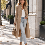 Stylish Cool Multi-pocket Oatmeal-colored Stand-collar Single-breasted Coat