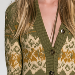 Retro Western Olive Fair Isle Mini Sweater Dress With Horseshoe Motif