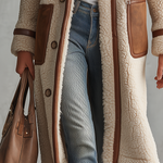 Retro Color-Block Sherpa Lapel Faux Suede Jacket For Women