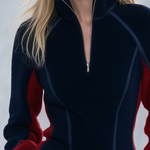 Women's Retro Color-Block Fleece Mini Dress With Ruffle Hem And Half-Zip