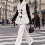 Fashionable Retro Leopard Print Off-white Faux Fur Vest
