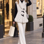 Fashionable Retro Leopard Print Off-white Faux Fur Vest