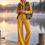 Casual And Stylish Yellow Cotton Fleece Zip-up Jumpsuit