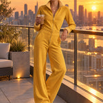 Casual And Stylish Yellow Cotton Fleece Zip-up Jumpsuit