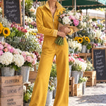 Casual And Stylish Yellow Cotton Fleece Zip-up Jumpsuit
