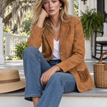 Retro Western Faux Suede Fringe Jacket With Notched Lapels And Pockets