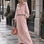 Pink Teddy Fleece Hooded Half-Zip Pullover and Wide-Leg Pants Set