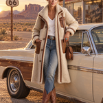 Retro Color-Block Sherpa Lapel Faux Suede Jacket For Women