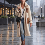Retro Color-Block Sherpa Lapel Faux Suede Jacket For Women
