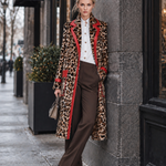 Chic Urban Faux-Leather Trimmed Leopard-Print Faux-Fur Coat