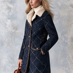 Casual Retro Diamond-stitched Fleece-lined Faux Suede Coat