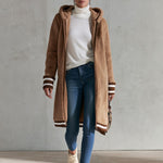 Casual Retro Striped Camel Double-faced Fleece Hooded Coat