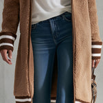 Casual Retro Striped Camel Double-faced Fleece Hooded Coat