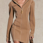 Vintage Washed Camel Denim Hooded Mini Dress