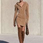 Vintage Washed Camel Denim Hooded Mini Dress