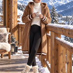 Casual Retro Striped Camel Double-faced Fleece Hooded Coat