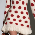 Retro Cream Mohair Polka Dot Ruffle Hem Knit Mini Dress