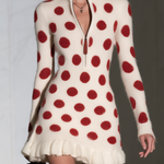 Retro Cream Mohair Polka Dot Ruffle Hem Knit Mini Dress