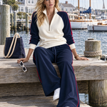 Retro Color-Block Fleece Zip-Up Sweatshirt And Jogger Set For Women
