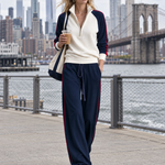 Retro Color-Block Fleece Zip-Up Sweatshirt And Jogger Set For Women