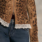 Retro Faux Suede Leopard Print Button-Up Shirt For Women