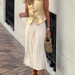 Gold Button V-Neck Sleeveless Vest