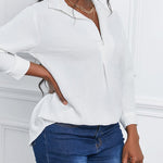 Nadorine Half Sleeve V-Neck Shirts Loose Casual Chiffon Collared Tunic Work Blouse