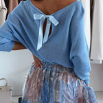 Margovil Boat Neck Bow Back Cut Out Pullover Sweater